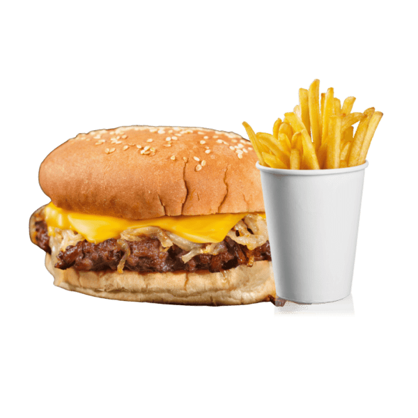 BEEF BURGER WITH CHEES & CHIPS