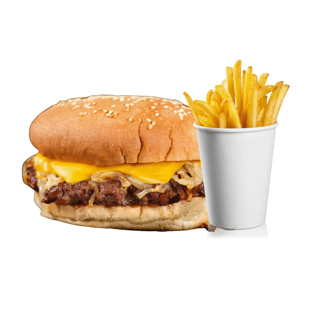 BEEF BURGER WITH CHEES & CHIPS